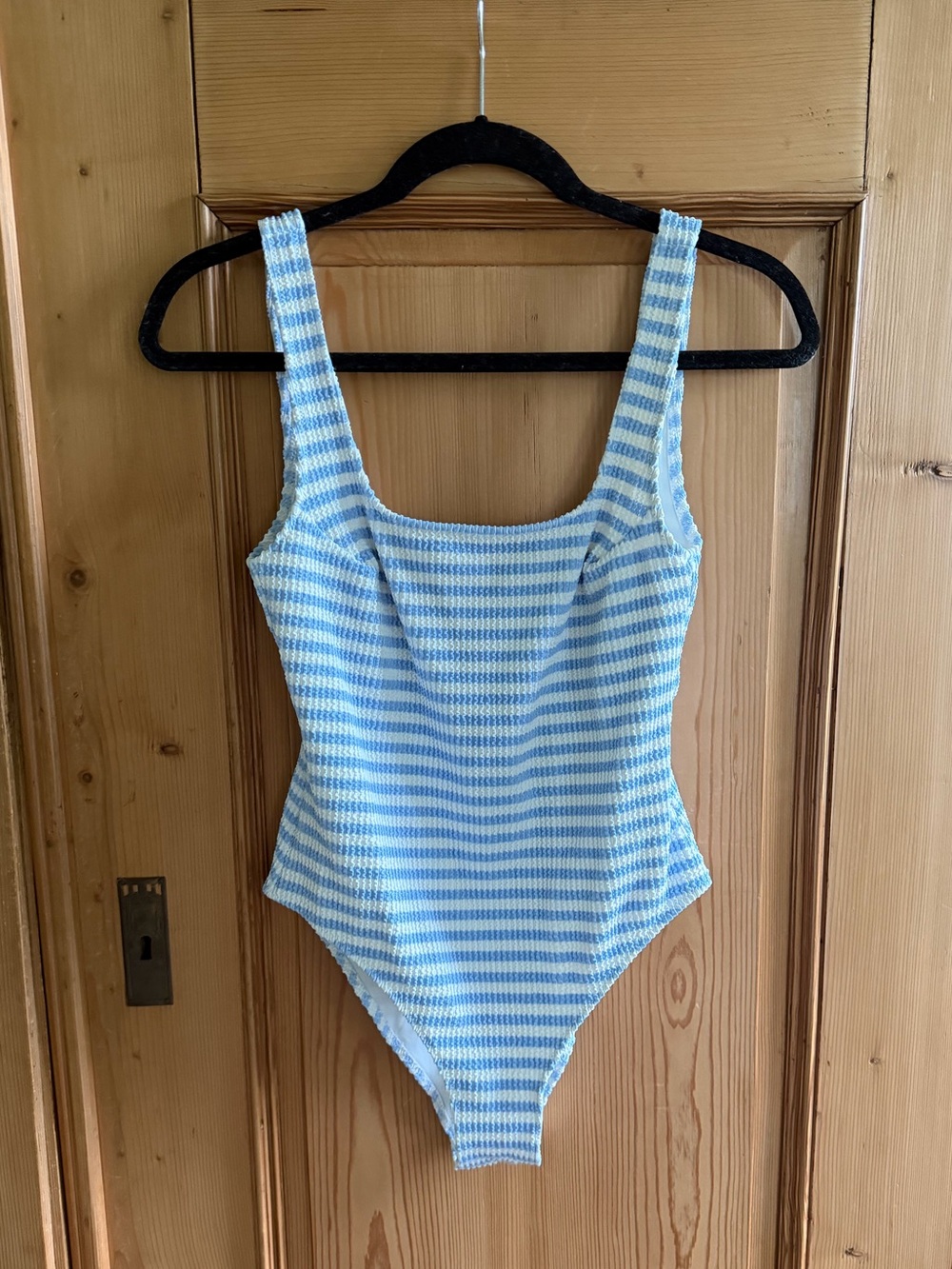 H&M Scrunchie Striped Blue & White One-Piece Swimsuit